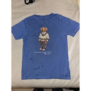 Polo Bear by Ralph Lauren T-Shirt Graphic Tee Blue Bear‎ Print  M 10-12